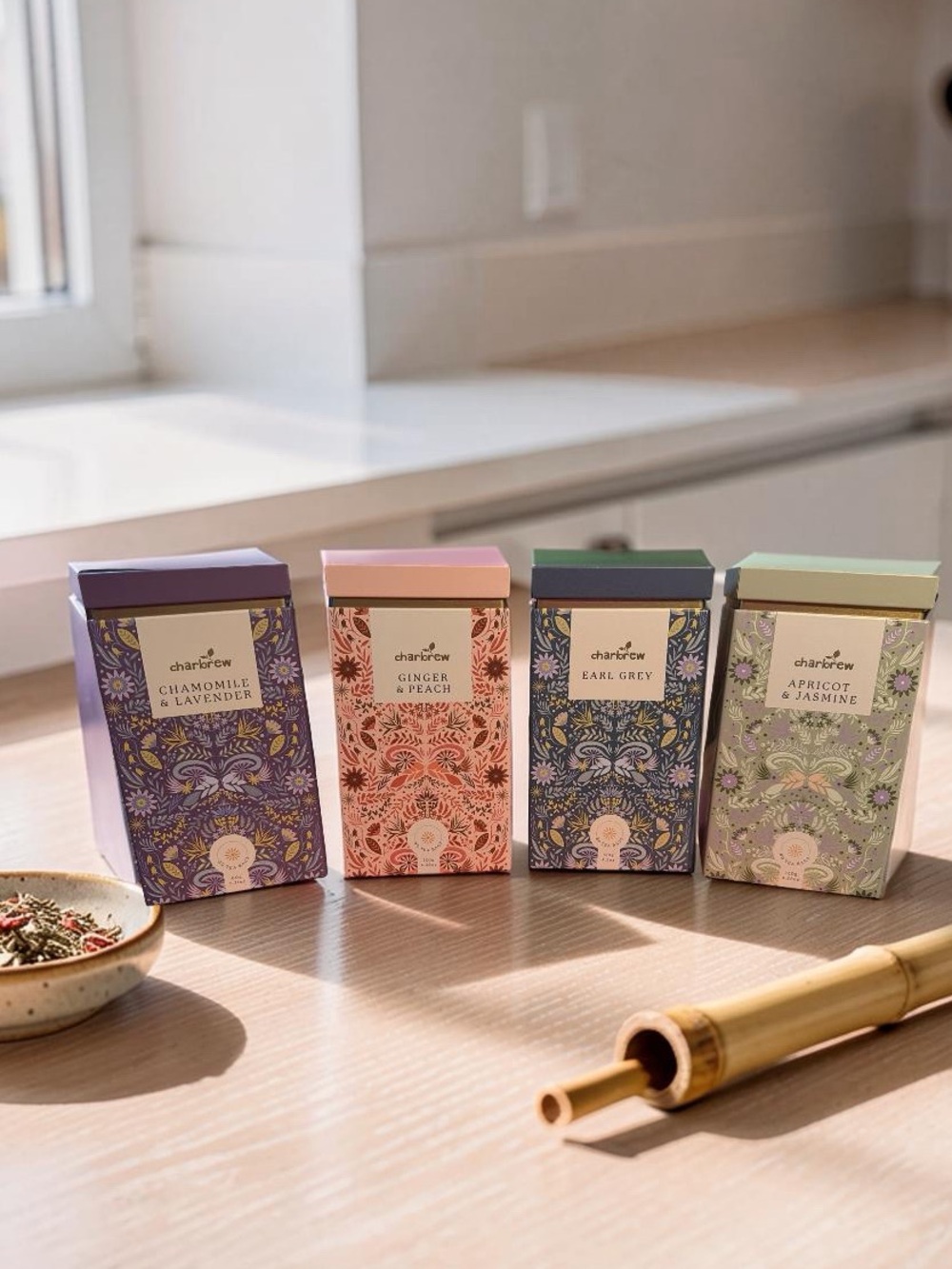 Charbrew NWT Tea Lovers Assorted Floral & Fruit Teas in Beautiful Tins Qty of 4